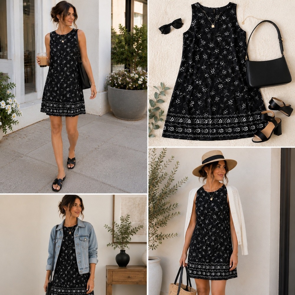 Max Studio Dress Womens S Black White Floral Sleeveless Shift Casual Summer